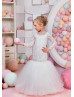 Mermaid Ivory Lace Tulle Floor Length Beaded Flower Girl Dress